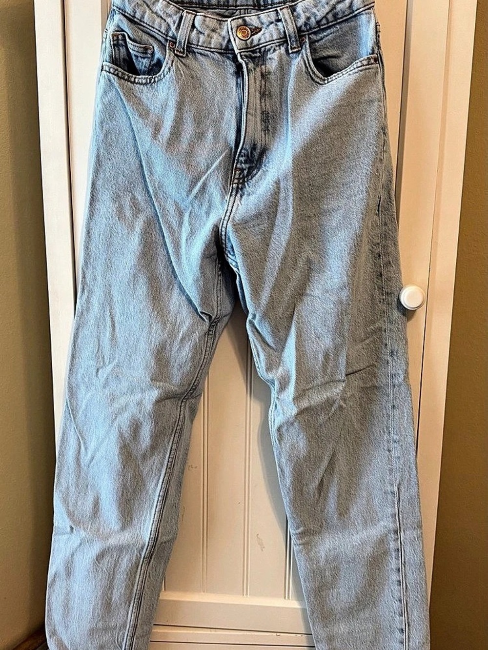 Zara Z1975 High-Rise Mom-Fit Jeans Straight Leg Jeans in Blue EUR 34 Like New